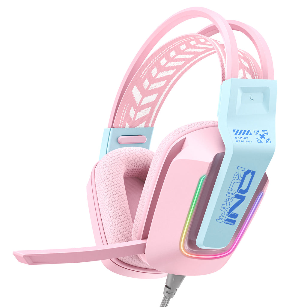 Siivton Wired Gaming Headset with Mic for Xbox, PS4, PS5, PC, Mobile,3.5mm Over-Ear Headphones with Noise-Canceling Microphone, 7.1 Surround Sound Headphone with LED Light, Pink