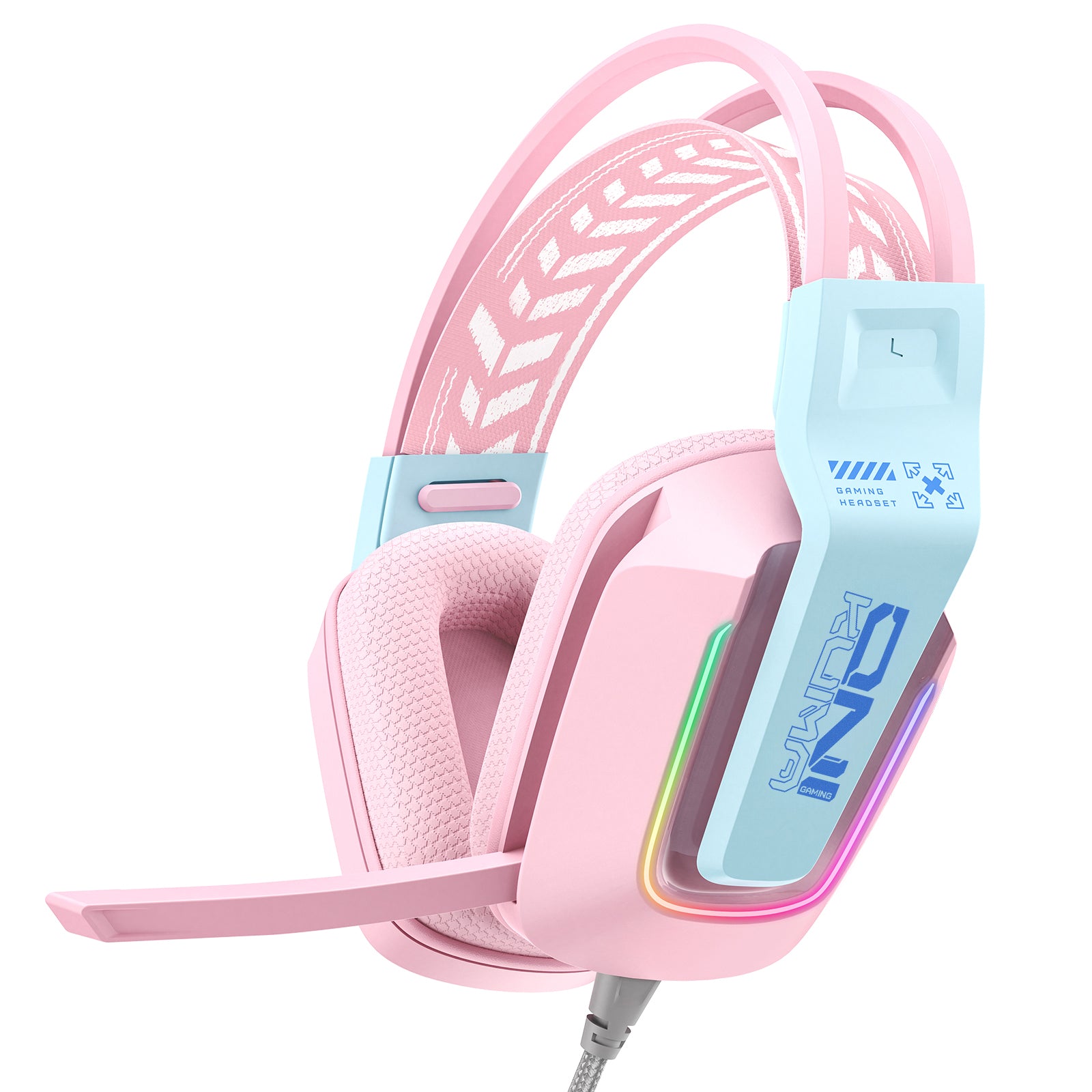 Siivton Wired Gaming Headset with Mic for Xbox, PS4, PS5, PC, Mobile,3.5mm Over-Ear Headphones with Noise-Canceling Microphone, 7.1 Surround Sound Headphone with LED Light, Pink