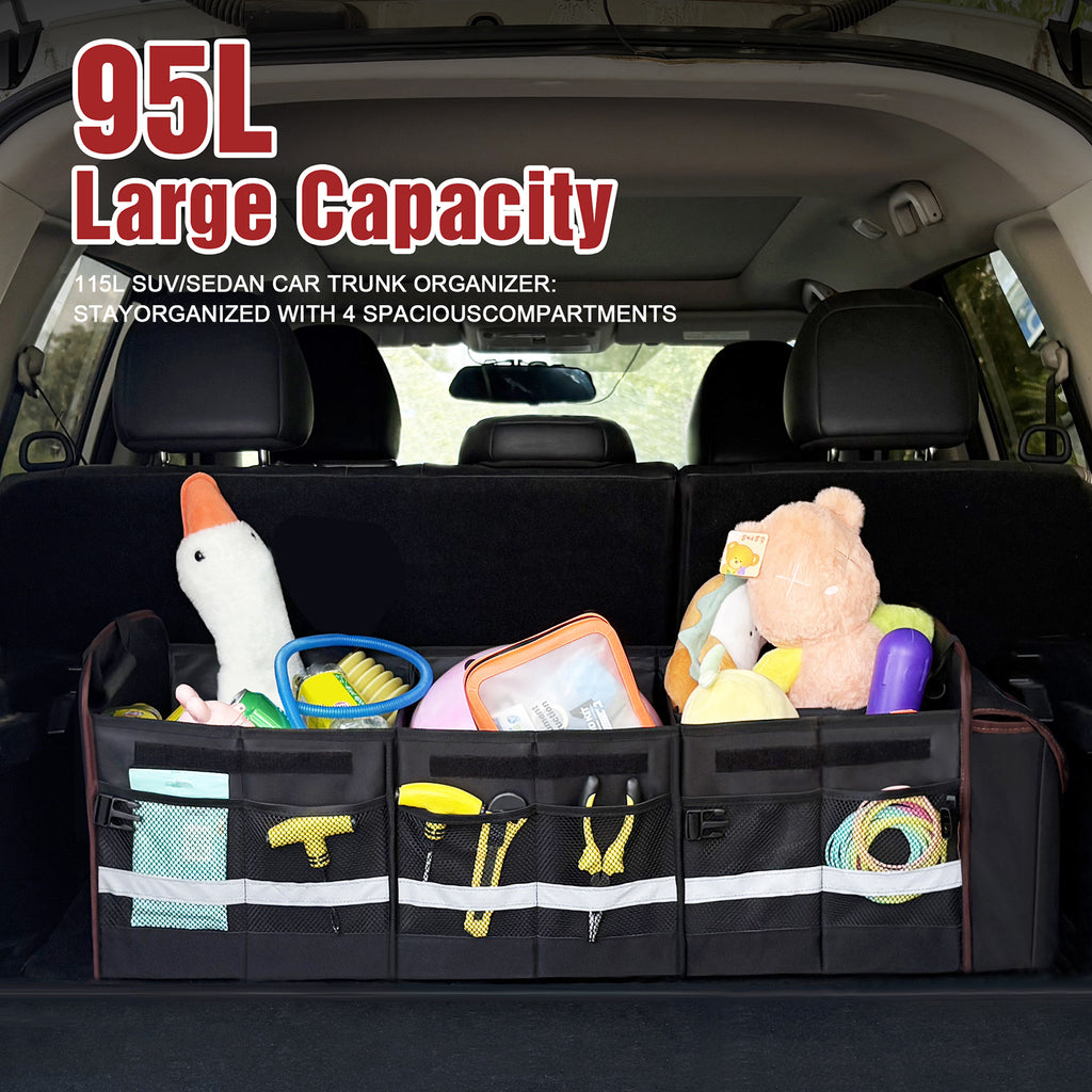 Siivton Car Trunk Organizer, 115L Collapsible SUV Organizer, Collapsible Large Storage Box with Cooler Bag for Cars, Black