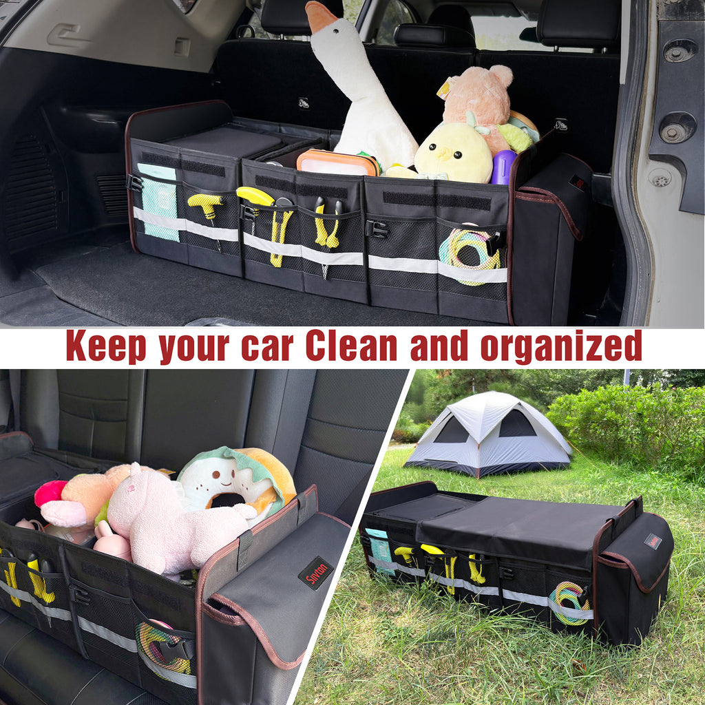Siivton Car Trunk Organizer, 115L Collapsible SUV Organizer, Collapsible Large Storage Box with Cooler Bag for Cars, Black