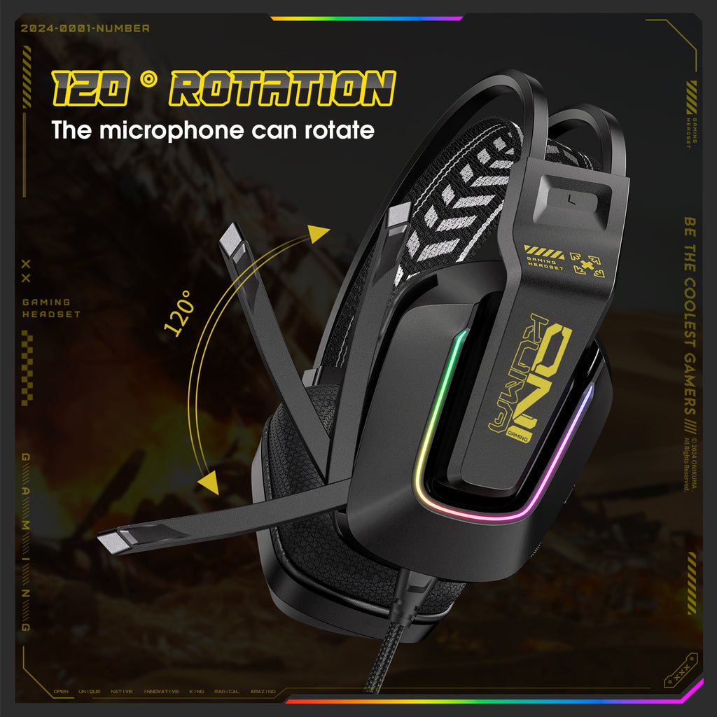 Siivton Wired Gaming Headset with Mic for Xbox, PS4, PS5, PC, Mobile,3.5mm Over-Ear Headphones with Noise-Canceling Microphone, 7.1 Surround Sound Headphone with LED Light, Black