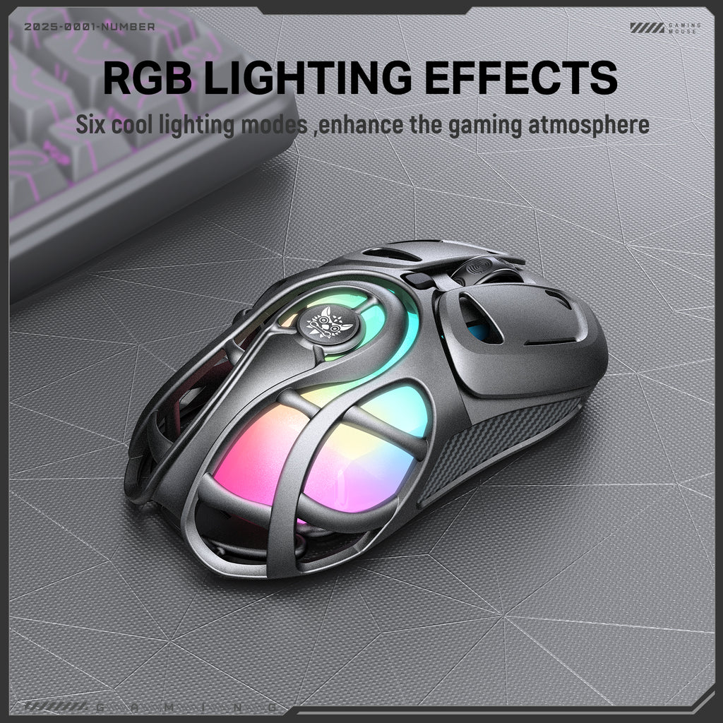Siivton Wireless Gaming Mouse,2.4GHz and Bluetooth, 12800 DPI, 6 RGB Light Modes, 1000Hz Polling Rate, Compatible with Windows/Mac, Gray