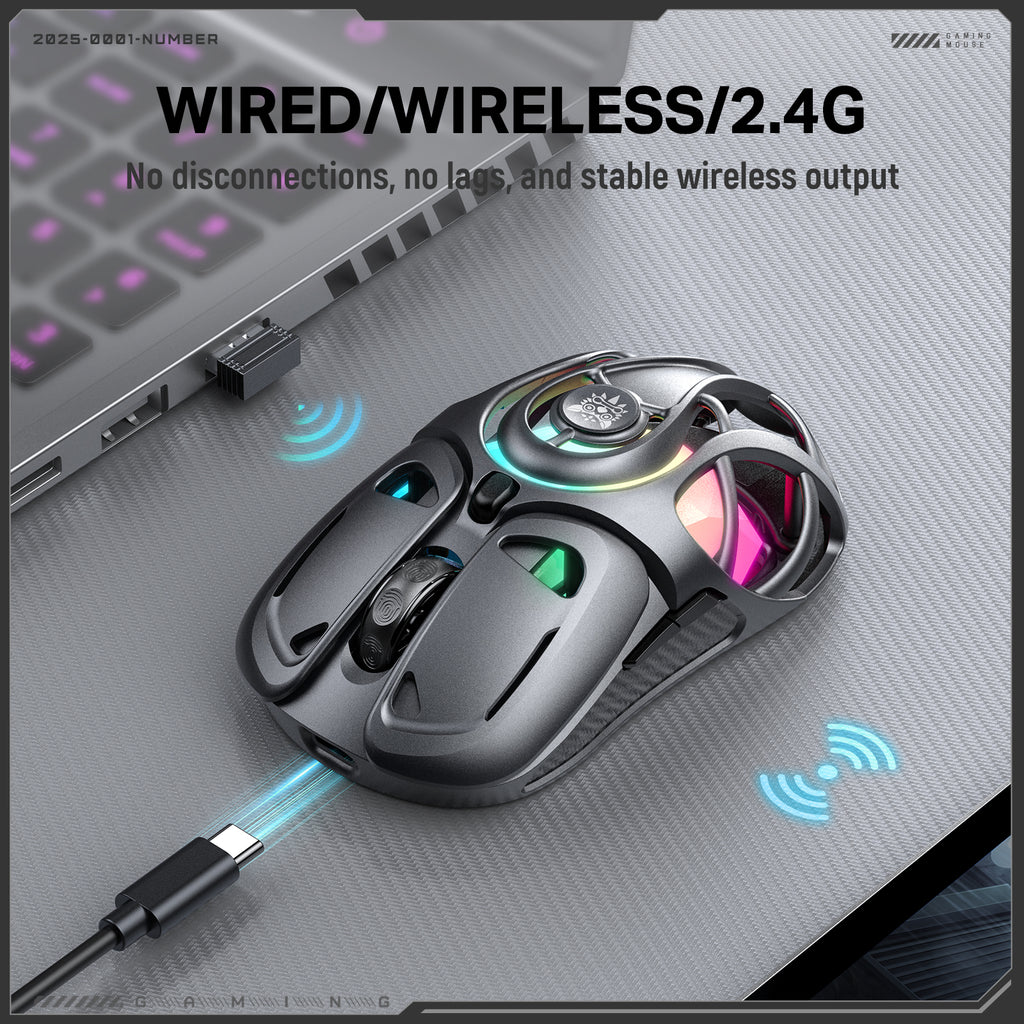 Siivton Wireless Gaming Mouse,2.4GHz and Bluetooth, 12800 DPI, 6 RGB Light Modes, 1000Hz Polling Rate, Compatible with Windows/Mac, Gray
