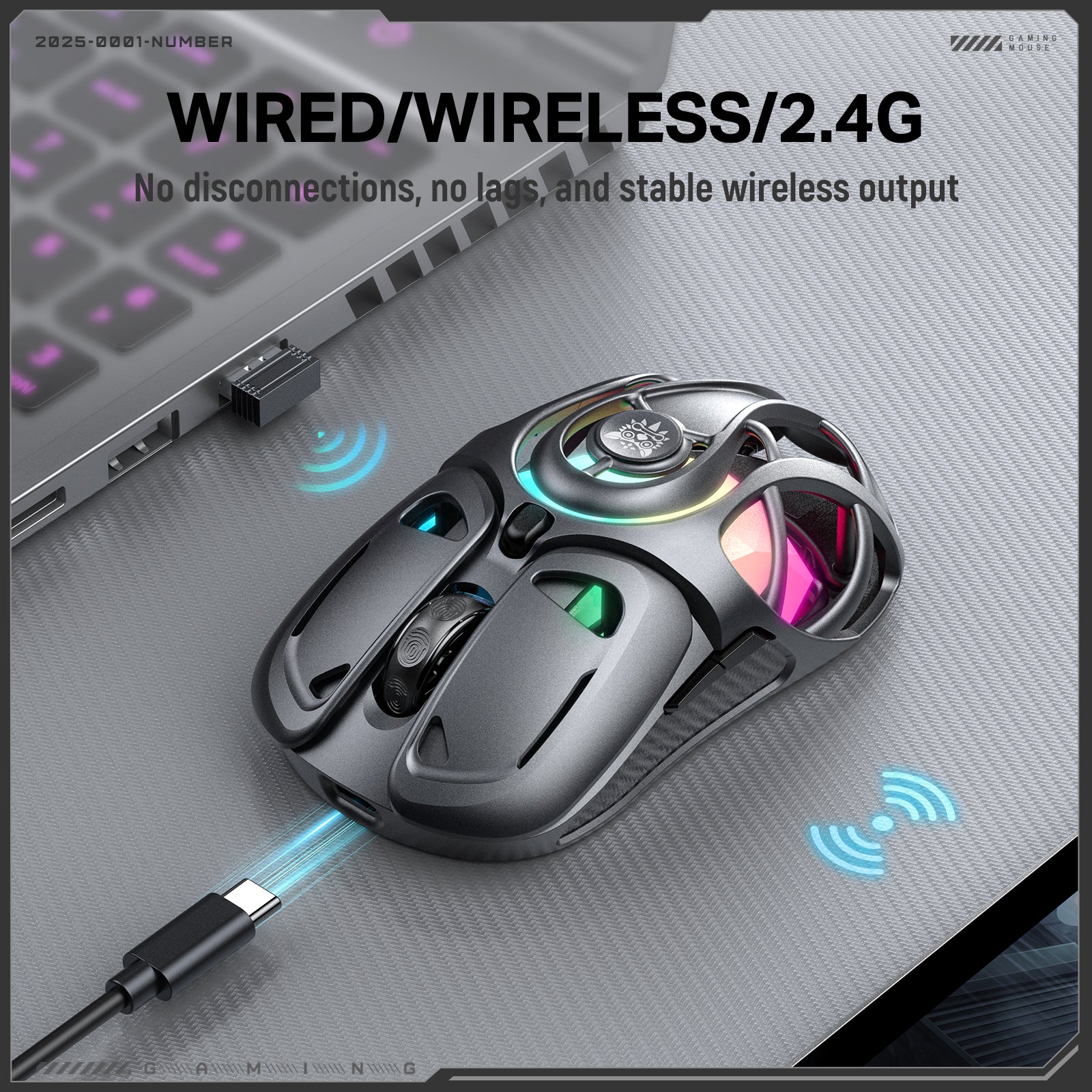 Siivton Wireless Gaming Mouse,2.4GHz and Bluetooth, 12800 DPI, 6 RGB Light Modes, 1000Hz Polling Rate, Compatible with Windows/Mac, Gray