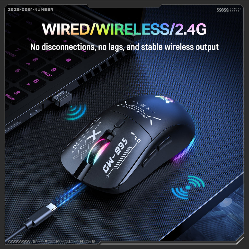 Siivton Wireless Gaming Mouse, 2.4G/Bluetooth 5.3/Wired, 12800 DPI Adjustable, 8 Programmable Buttons, 500mAh Battery, RGB Lighting for PC, Laptop, Mac, PS4/PS5