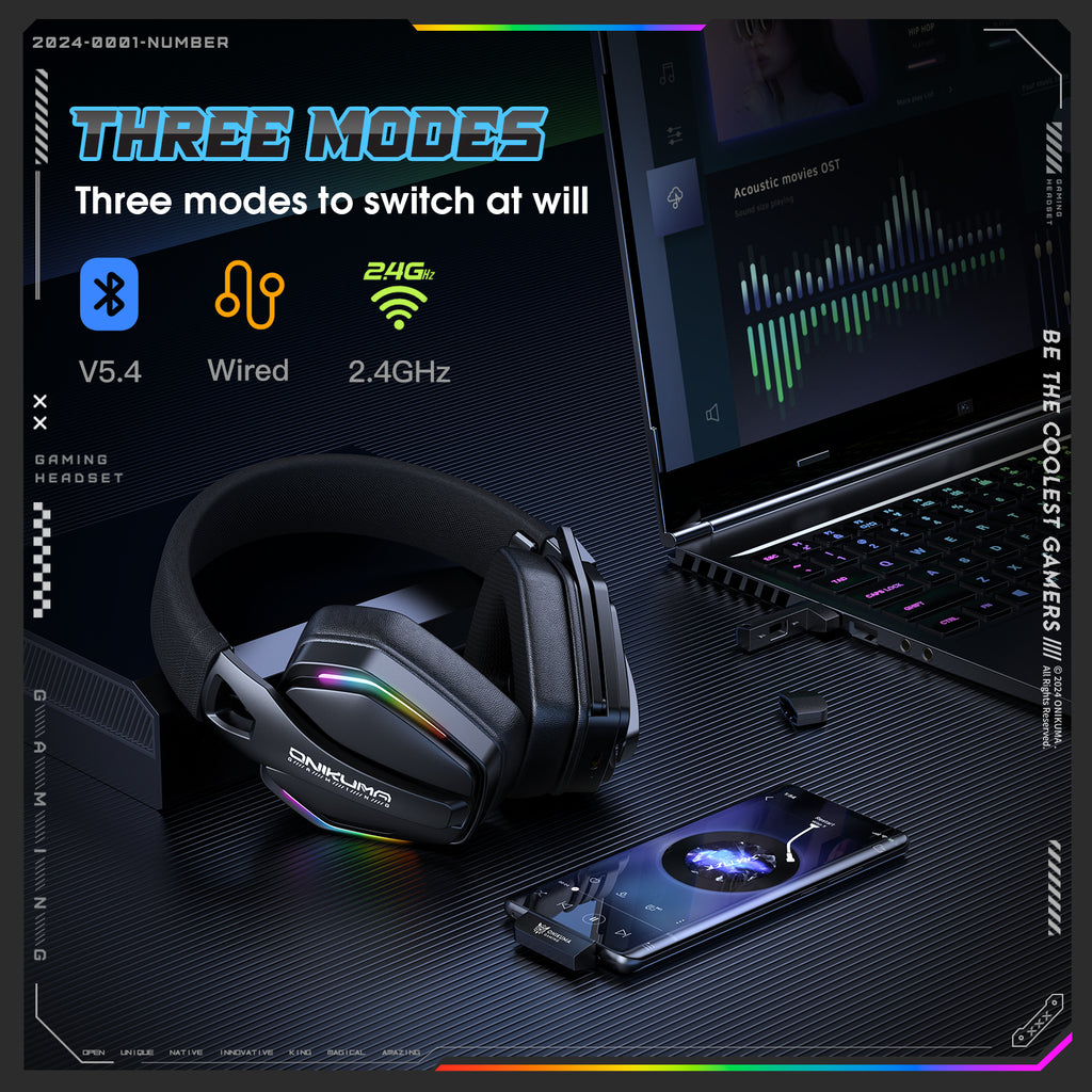 Siivton Wireless Bluetooth Gaming Headset with 2.4G, 60-Hour Playtime, 1000mAh Battery, Microphone for PS5, PS4, Switch, PC, Phone
