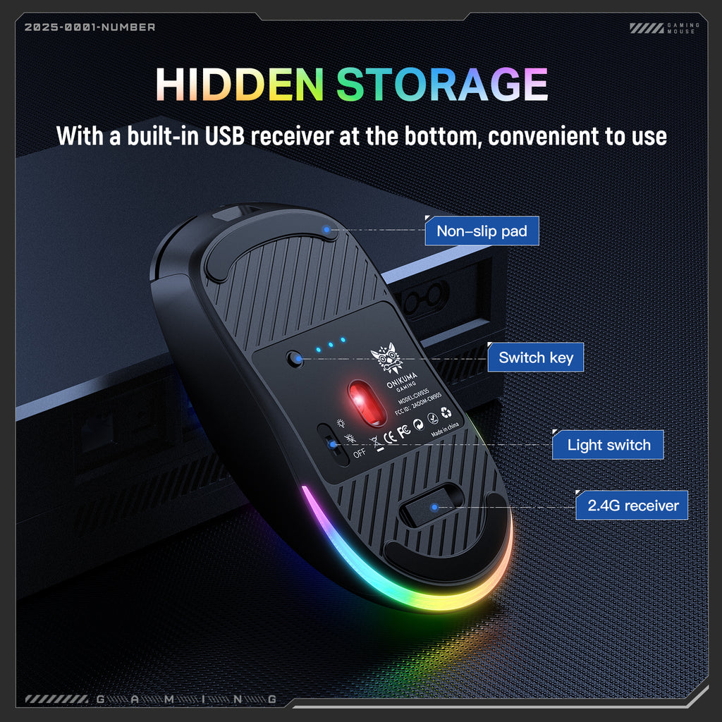 Siivton Wireless Gaming Mouse, 2.4G/Bluetooth 5.3/Wired, 12800 DPI Adjustable, 8 Programmable Buttons, 500mAh Battery, RGB Lighting for PC, Laptop, Mac, PS4/PS5