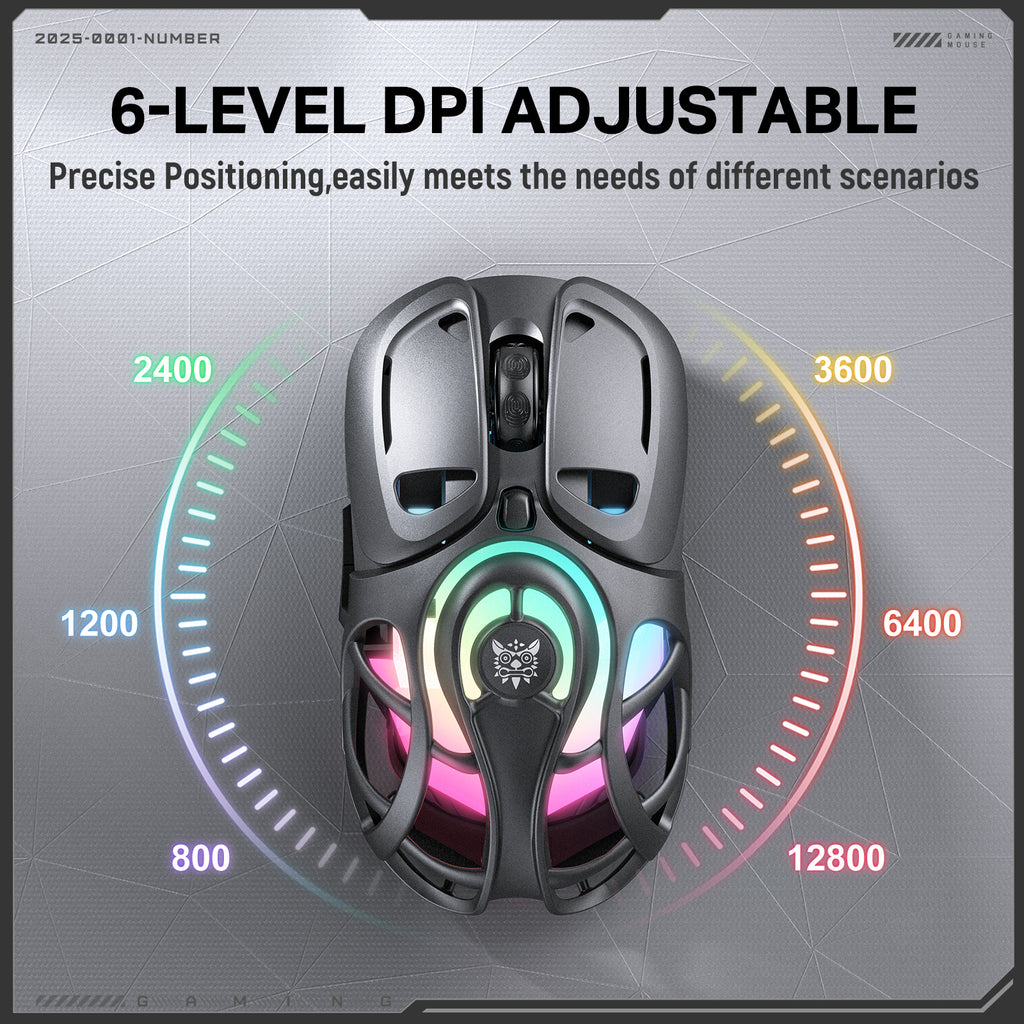 Siivton Wireless Gaming Mouse,2.4GHz and Bluetooth, 12800 DPI, 6 RGB Light Modes, 1000Hz Polling Rate, Compatible with Windows/Mac, Gray