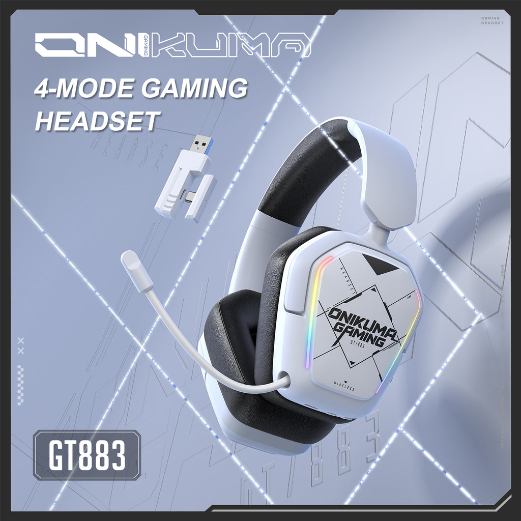 Siivton Wireless Gaming Headset with 2.4GHz & Bluetooth 5.3, for PS5, PS4, PC, Switch, 60H Battery Life, Noise Canceling Mic, 7.1 Surround Sound, RGB Light, Foldable Headphones - White