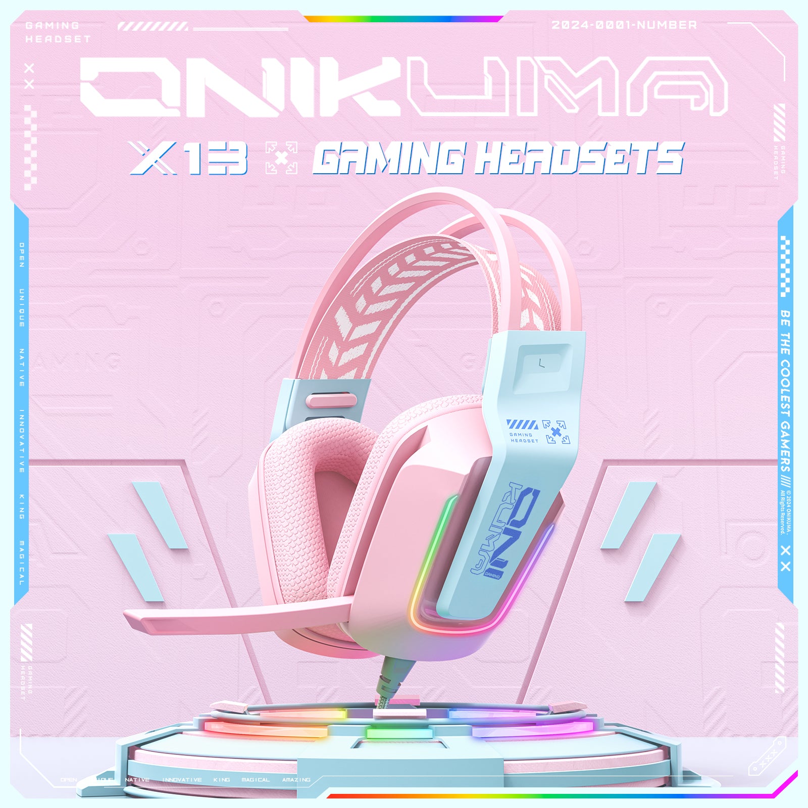 Siivton Wired Gaming Headset with Mic for Xbox, PS4, PS5, PC, Mobile,3.5mm Over-Ear Headphones with Noise-Canceling Microphone, 7.1 Surround Sound Headphone with LED Light, Pink