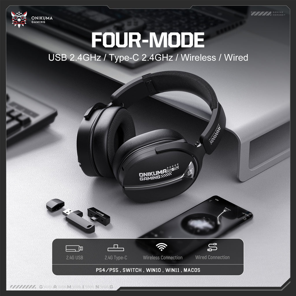 Siivton Wireless Gaming Headset with 60H Playtime, Bluetooth 5.4 & 2.4G Dual Mode, 950mAh Battery, Noise-Canceling Mic for PC,PS4,PS5,Switch,Mobile