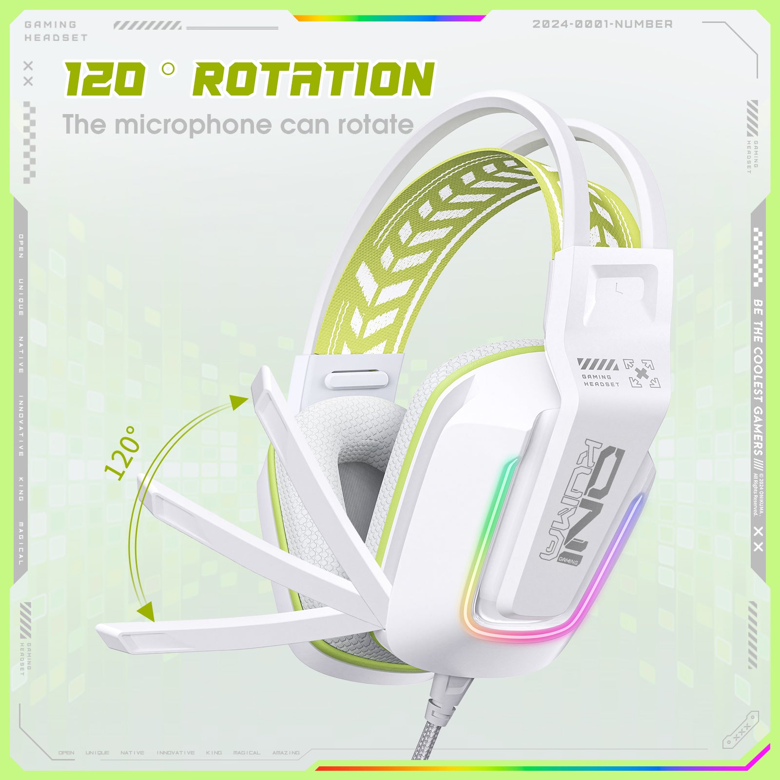 Siivton Wired Gaming Headset with Mic for Xbox, PS4, PS5, PC, Mobile,3.5mm Over-Ear Headphones with Noise-Canceling Microphone, 7.1 Surround Sound Headphone with LED Light, White