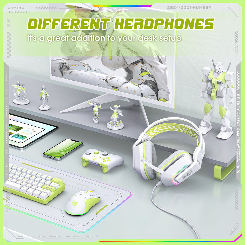 Siivton Wired Gaming Headset with Mic for Xbox, PS4, PS5, PC, Mobile,3.5mm Over-Ear Headphones with Noise-Canceling Microphone, 7.1 Surround Sound Headphone with LED Light, White