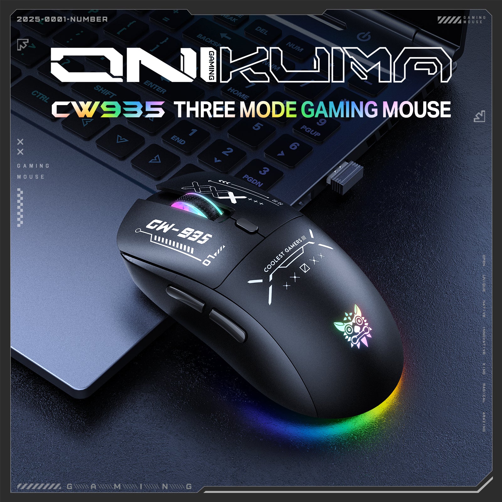 Siivton Wireless Gaming Mouse, 2.4G/Bluetooth 5.3/Wired, 12800 DPI Adjustable, 8 Programmable Buttons, 500mAh Battery, RGB Lighting for PC, Laptop, Mac, PS4/PS5