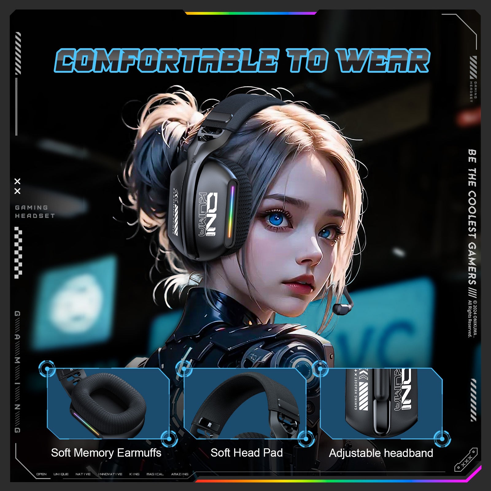 Siivton Wireless Gaming Headset for PS4/PS5/Xbox/Switch/PC, Bluetooth Over Ear Headphones with ENC Noise Cancelling Mic,7.1 Stereo Surround Sou, 60H Battery Gaming Headphone
