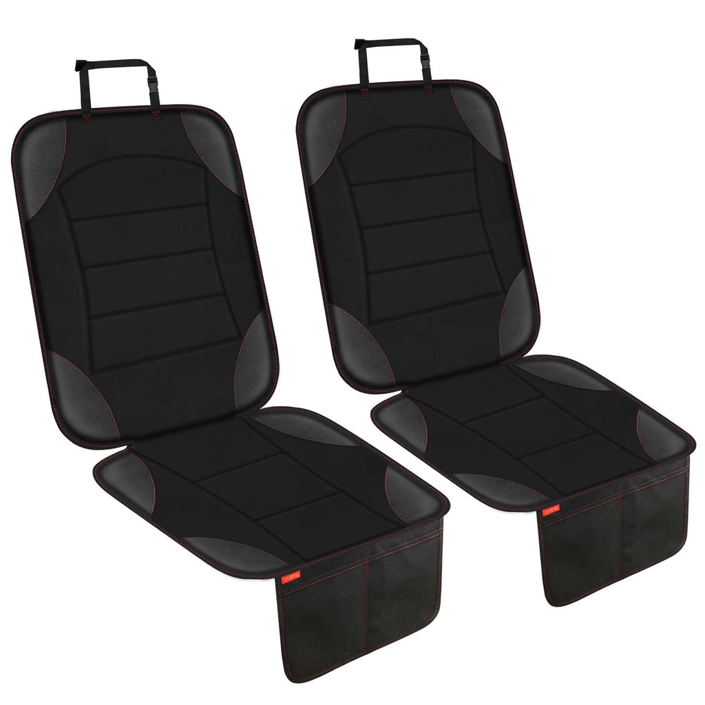 Siivton Car Seat Protector for Child Car Seat - Waterproof Non-Slip Leather Mat with 2 Mesh Pockets, Universal Seat Cover for Baby, Pets & Vehicles(2-Pack,Black)