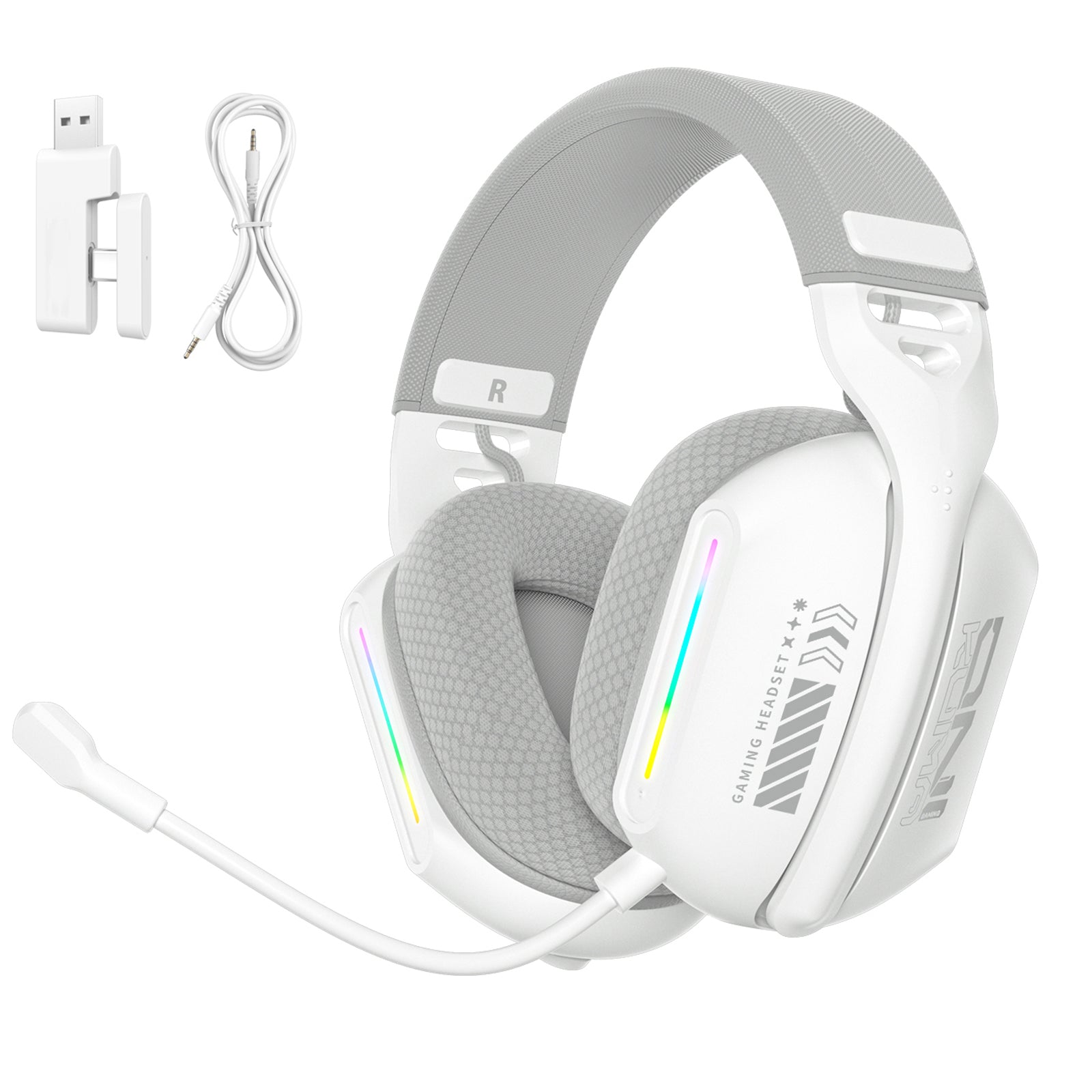 Siivton Wireless Gaming Headset for PS4/PS5/Xbox/Switch/PC, Bluetooth Over Ear Headphones with ENC Noise Cancelling Mic,7.1 Stereo Surround Sou, 60H Battery Gaming Headphone(White)