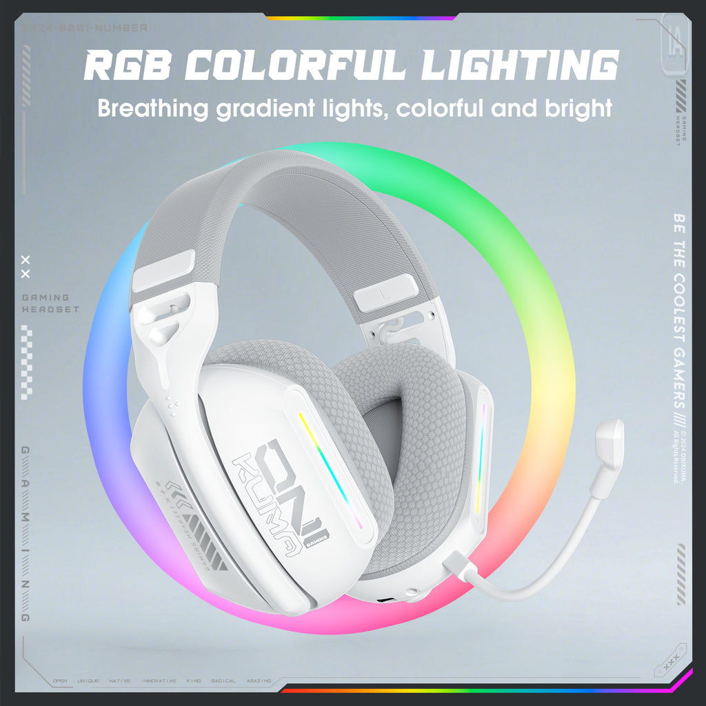 Siivton Wireless Gaming Headset for PS4/PS5/Xbox/Switch/PC, Bluetooth Over Ear Headphones with ENC Noise Cancelling Mic,7.1 Stereo Surround Sou, 60H Battery Gaming Headphone(White)