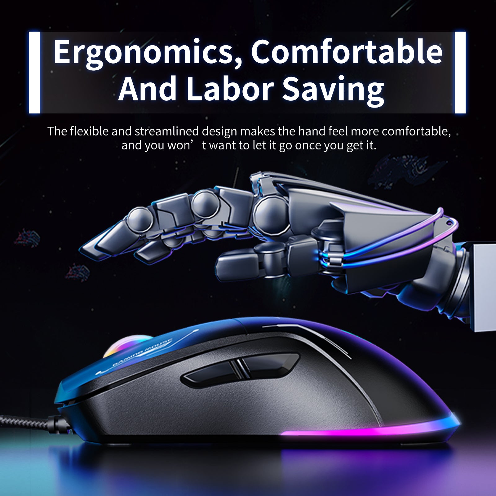 Siivton Wired Gaming Mouse, USB Computer Mouse Adjustable DPI, 7-Color LED Breathing Light, Ergonomic Design with 6 Programmable Buttons, for for PC, Laptop, Windows, Mac, Vista, Linux, Gamer (Black)