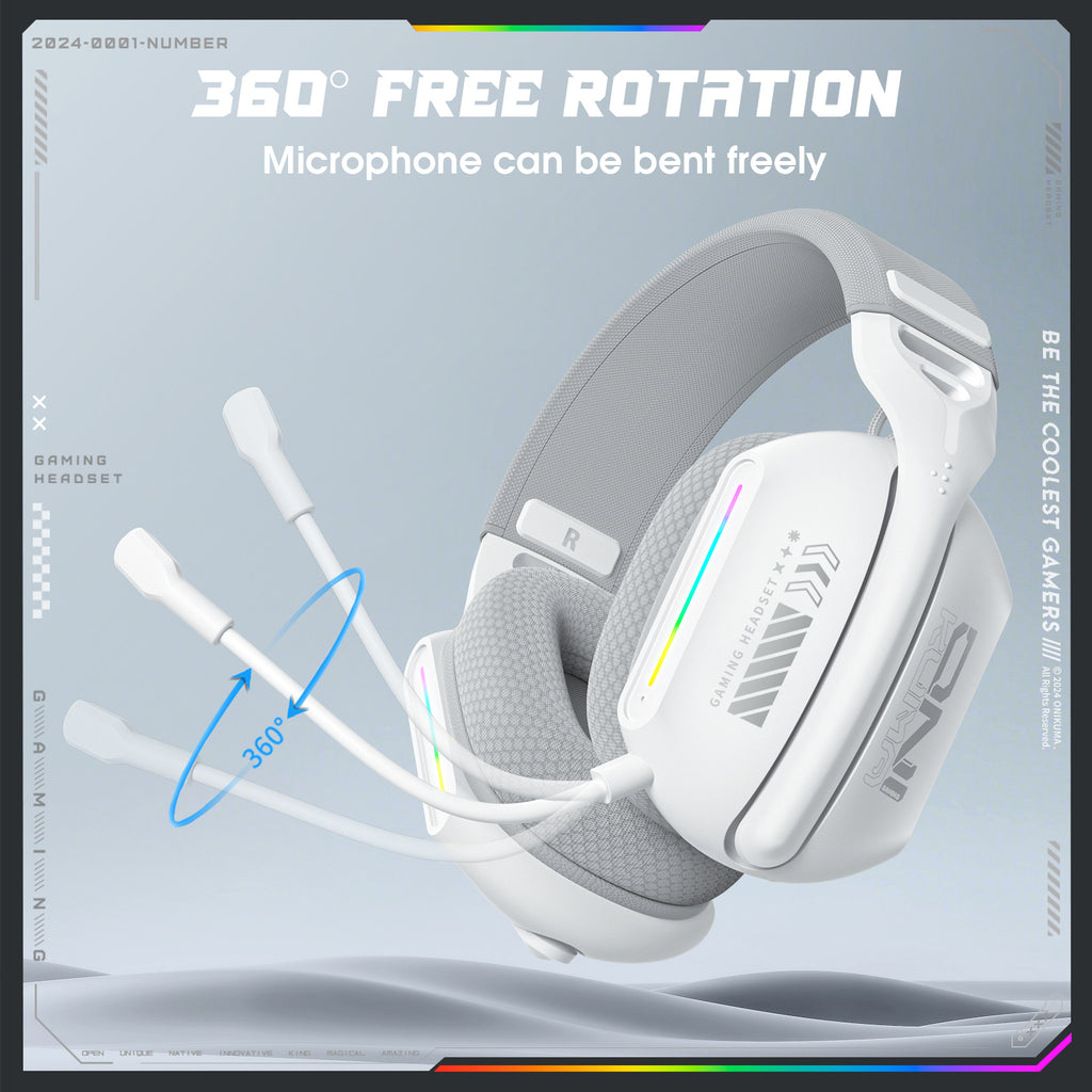 Siivton Wireless Gaming Headset for PS4/PS5/Xbox/Switch/PC, Bluetooth Over Ear Headphones with ENC Noise Cancelling Mic,7.1 Stereo Surround Sou, 60H Battery Gaming Headphone(White)