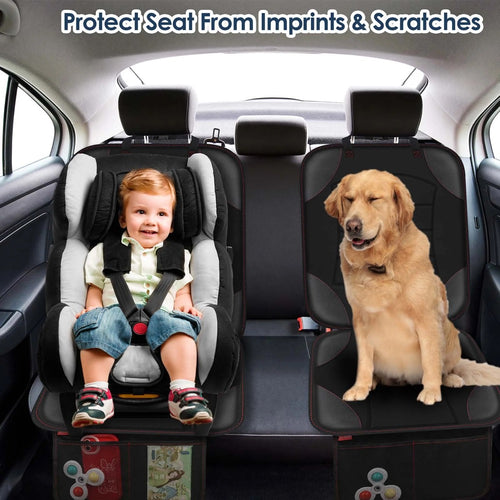 Siivton Car Seat Protector for Child Car Seat - Waterproof Non-Slip Leather Mat with 2 Mesh Pockets, Universal Seat Cover for Baby, Pets & Vehicles(2-Pack,Black)