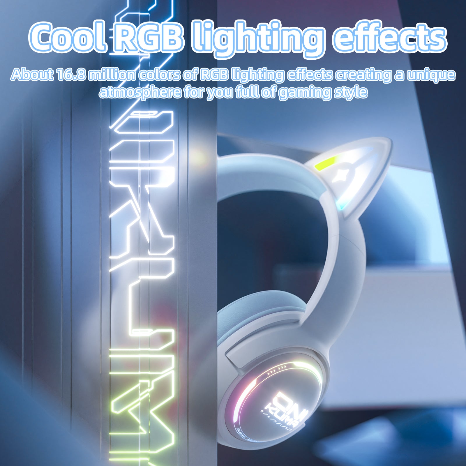 Siivton Cat Ear Wireless Bluetooth Gaming Headset with 2.4G Dongle, 50mm Drivers, 60H Playtime, Built-in Mic, RGB Lights for PC, PS5, PS4, Switch, Mobile,Blue