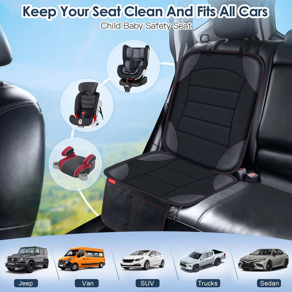 Siivton Car Seat Protector for Child Car Seat - Waterproof Non-Slip Leather Mat with 2 Mesh Pockets, Universal Seat Cover for Baby, Pets & Vehicles(2-Pack,Black)