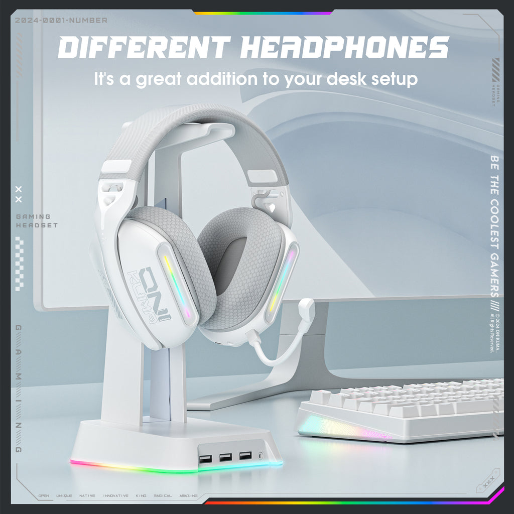 Siivton Wireless Gaming Headset for PS4/PS5/Xbox/Switch/PC, Bluetooth Over Ear Headphones with ENC Noise Cancelling Mic,7.1 Stereo Surround Sou, 60H Battery Gaming Headphone(White)