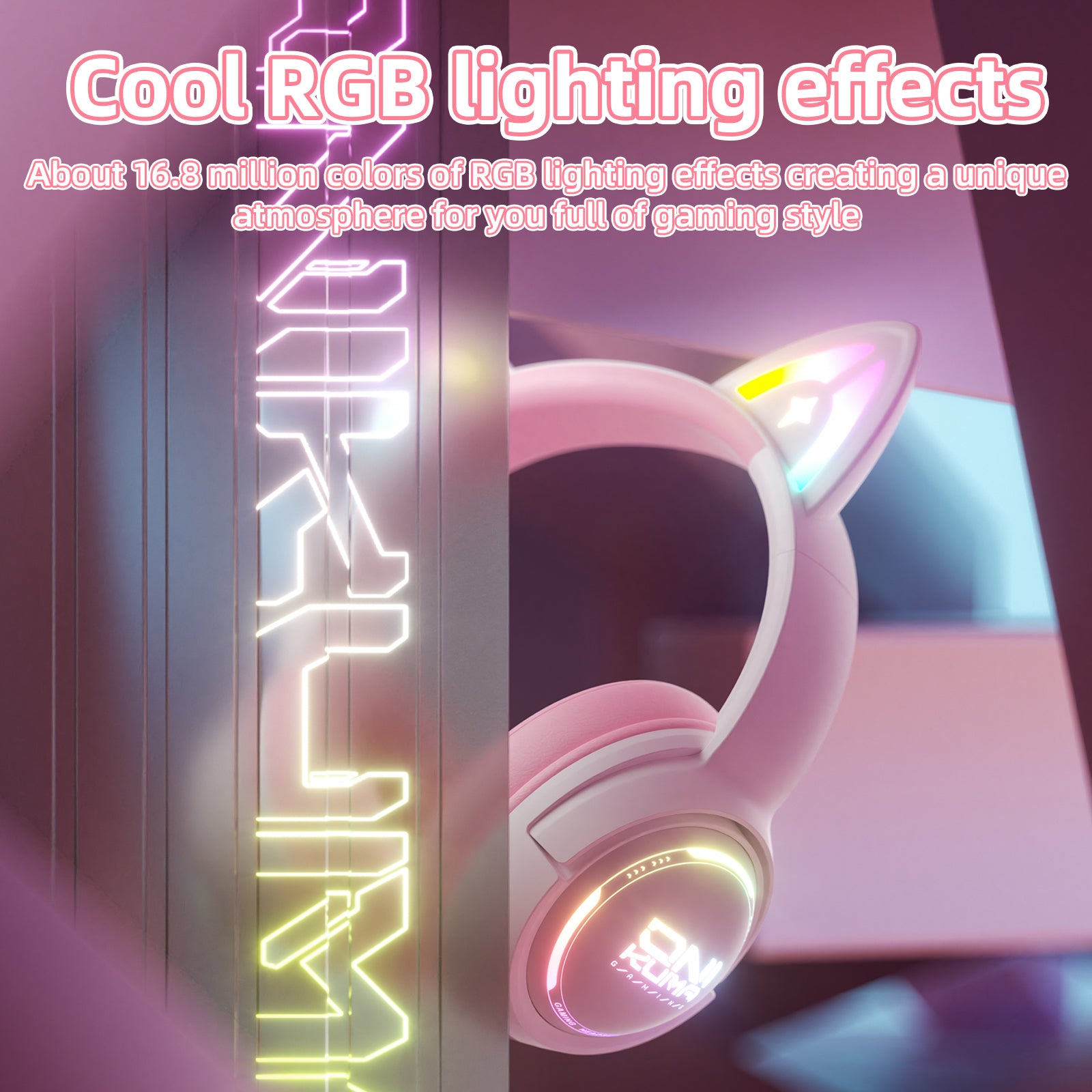 Siivton Cat Ear Wireless Bluetooth Gaming Headset with 2.4G Dongle, 50mm Drivers, 60H Playtime, Built-in Mic, RGB Lights – for PC, PS5, PS4, Switch, Mobile,Pink