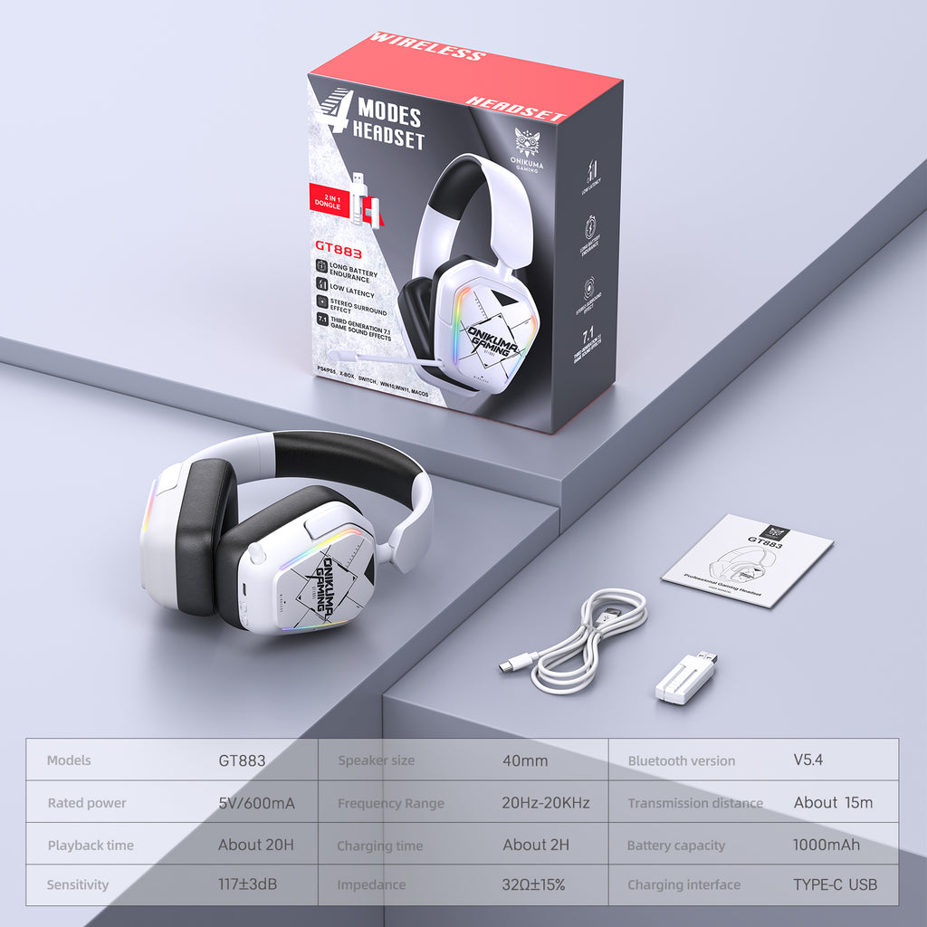 Siivton Wireless Gaming Headset with 2.4GHz & Bluetooth 5.3, for PS5, PS4, PC, Switch, 60H Battery Life, Noise Canceling Mic, 7.1 Surround Sound, RGB Light, Foldable Headphones - White