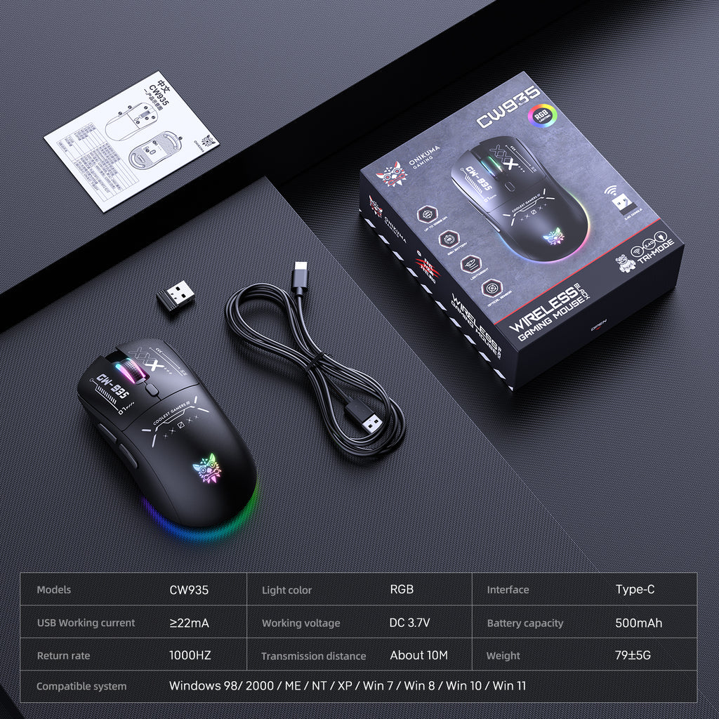 Siivton Wireless Gaming Mouse, 2.4G/Bluetooth 5.3/Wired, 12800 DPI Adjustable, 8 Programmable Buttons, 500mAh Battery, RGB Lighting for PC, Laptop, Mac, PS4/PS5