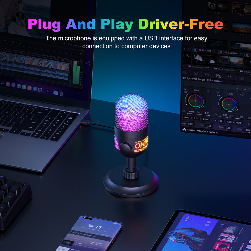 Siivton Gaming USB Microphone for PC, PS5/PS4, Laptop,Mac, Computer Condenser Mic with RGB Lighting,USB Plug and Play, LED Mute Button, for Streaming, Podcast, Studio Recording