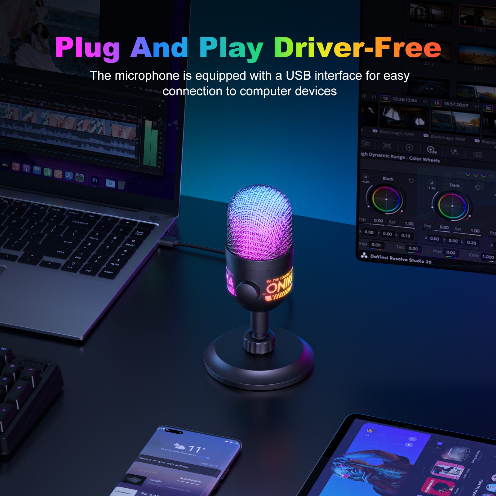 Siivton Gaming USB Microphone for PC, PS5/PS4, Laptop,Mac, Computer Condenser Mic with RGB Lighting,USB Plug and Play, LED Mute Button, for Streaming, Podcast, Studio Recording