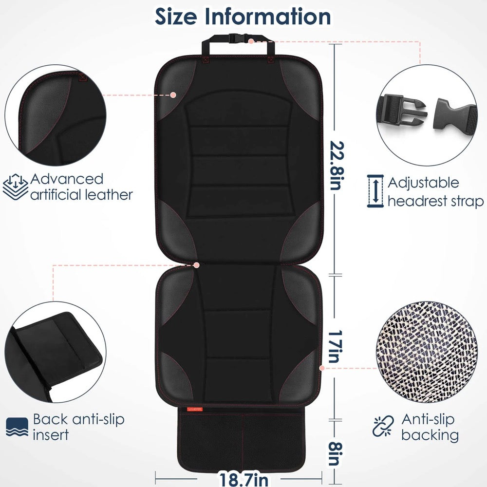 Siivton Car Seat Protector for Child Car Seat - Waterproof Non-Slip Leather Mat with 2 Mesh Pockets, Universal Seat Cover for Baby, Pets & Vehicles(2-Pack,Black)