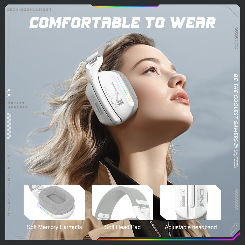 Siivton Wireless Gaming Headset for PS4/PS5/Xbox/Switch/PC, Bluetooth Over Ear Headphones with ENC Noise Cancelling Mic,7.1 Stereo Surround Sou, 60H Battery Gaming Headphone(White)