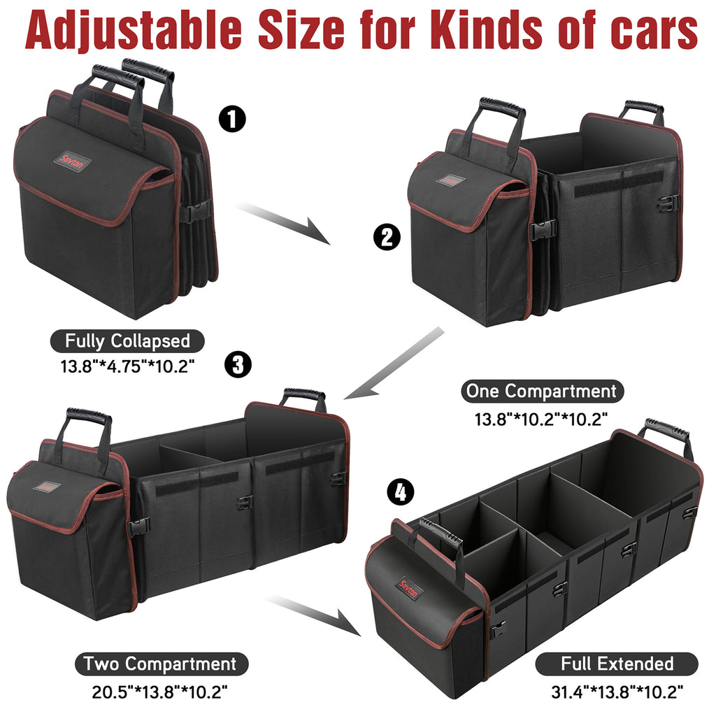 Siivton Car Trunk Organizer, 115L Collapsible SUV Organizer, Collapsible Large Storage Box with Cooler Bag for Cars, Black