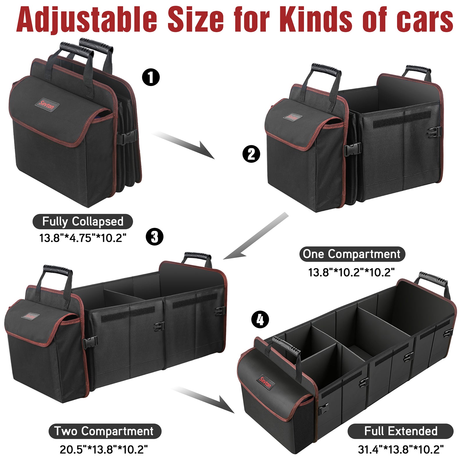 Siivton Car Trunk Organizer, 115L Collapsible SUV Organizer, Collapsible Large Storage Box with Cooler Bag for Cars, Black