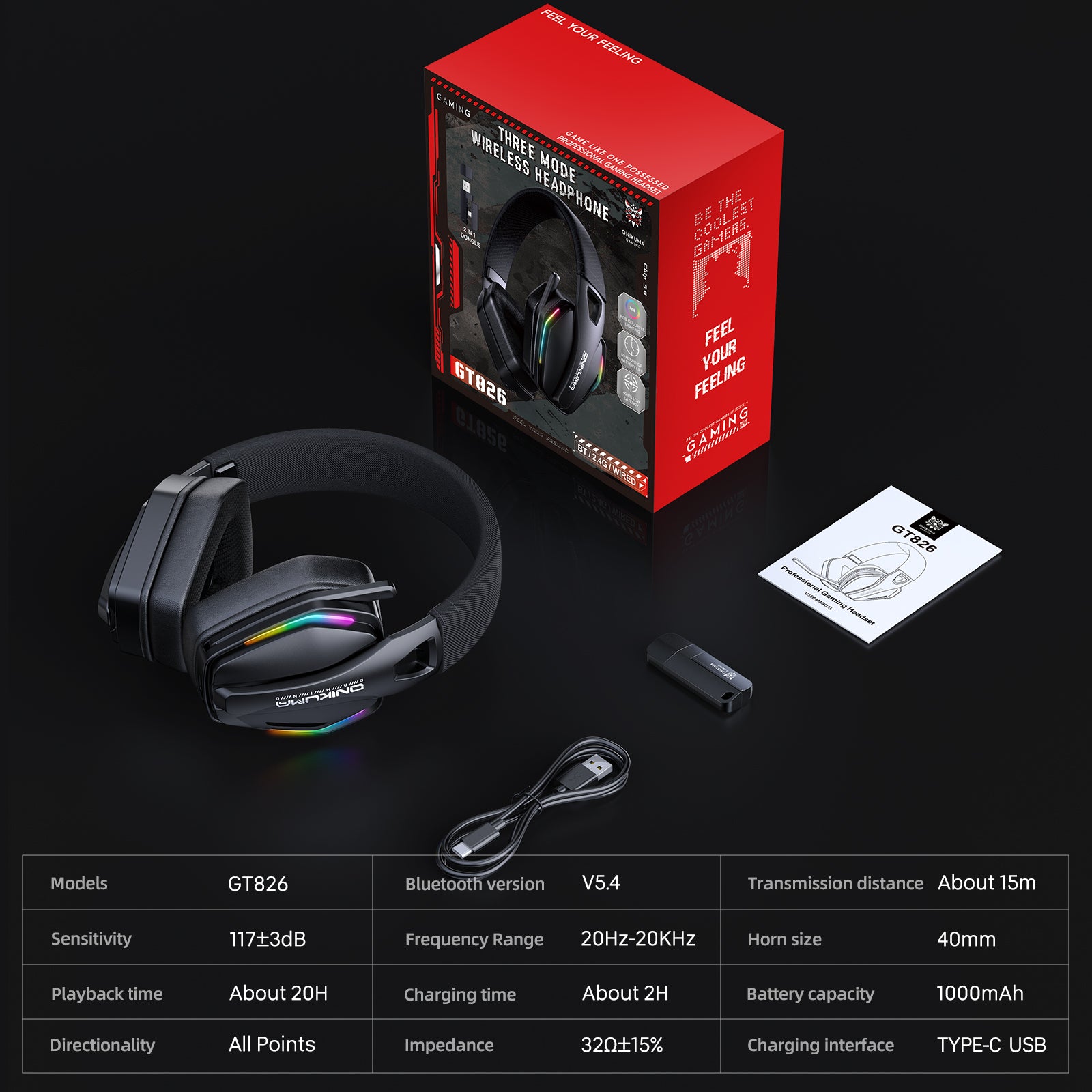 Siivton Wireless Bluetooth Gaming Headset with 2.4G, 60-Hour Playtime, 1000mAh Battery, Microphone for PS5, PS4, Switch, PC, Phone