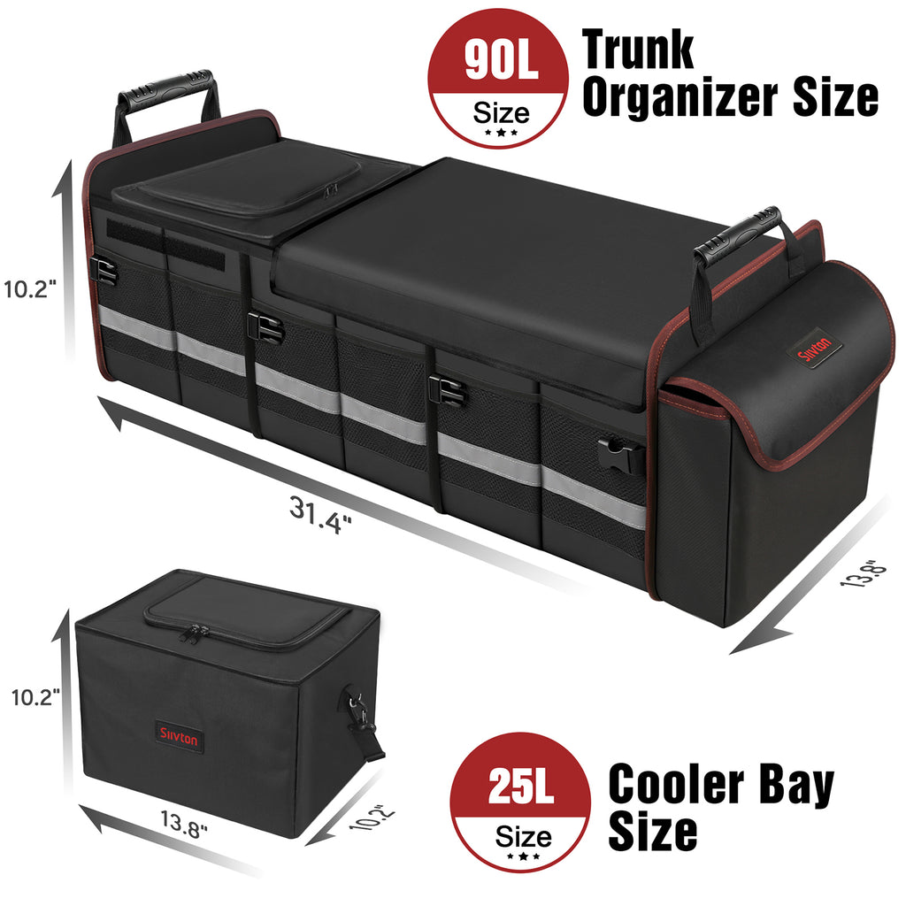 Siivton Car Trunk Organizer, 115L Collapsible SUV Organizer, Collapsible Large Storage Box with Cooler Bag for Cars, Black