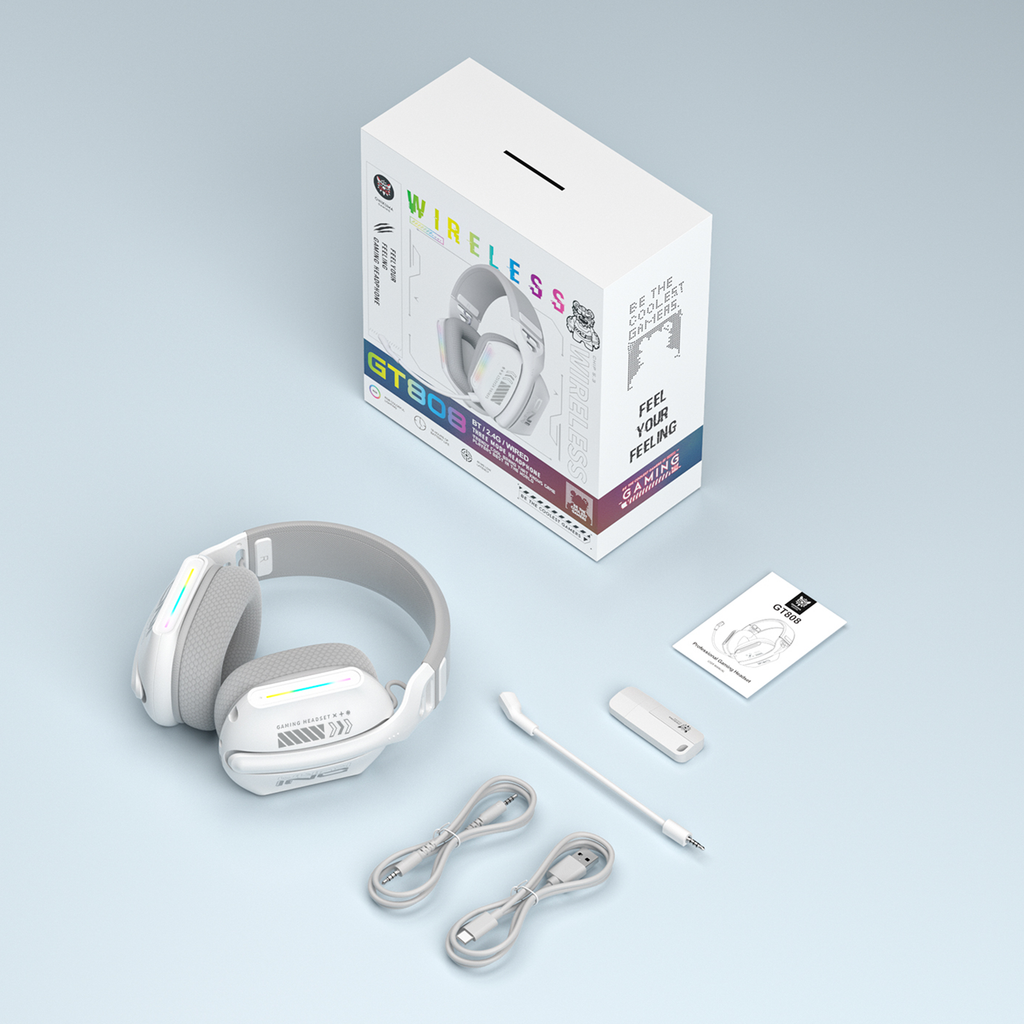 Siivton Wireless Gaming Headset for PS4/PS5/Xbox/Switch/PC, Bluetooth Over Ear Headphones with ENC Noise Cancelling Mic,7.1 Stereo Surround Sou, 60H Battery Gaming Headphone(White)