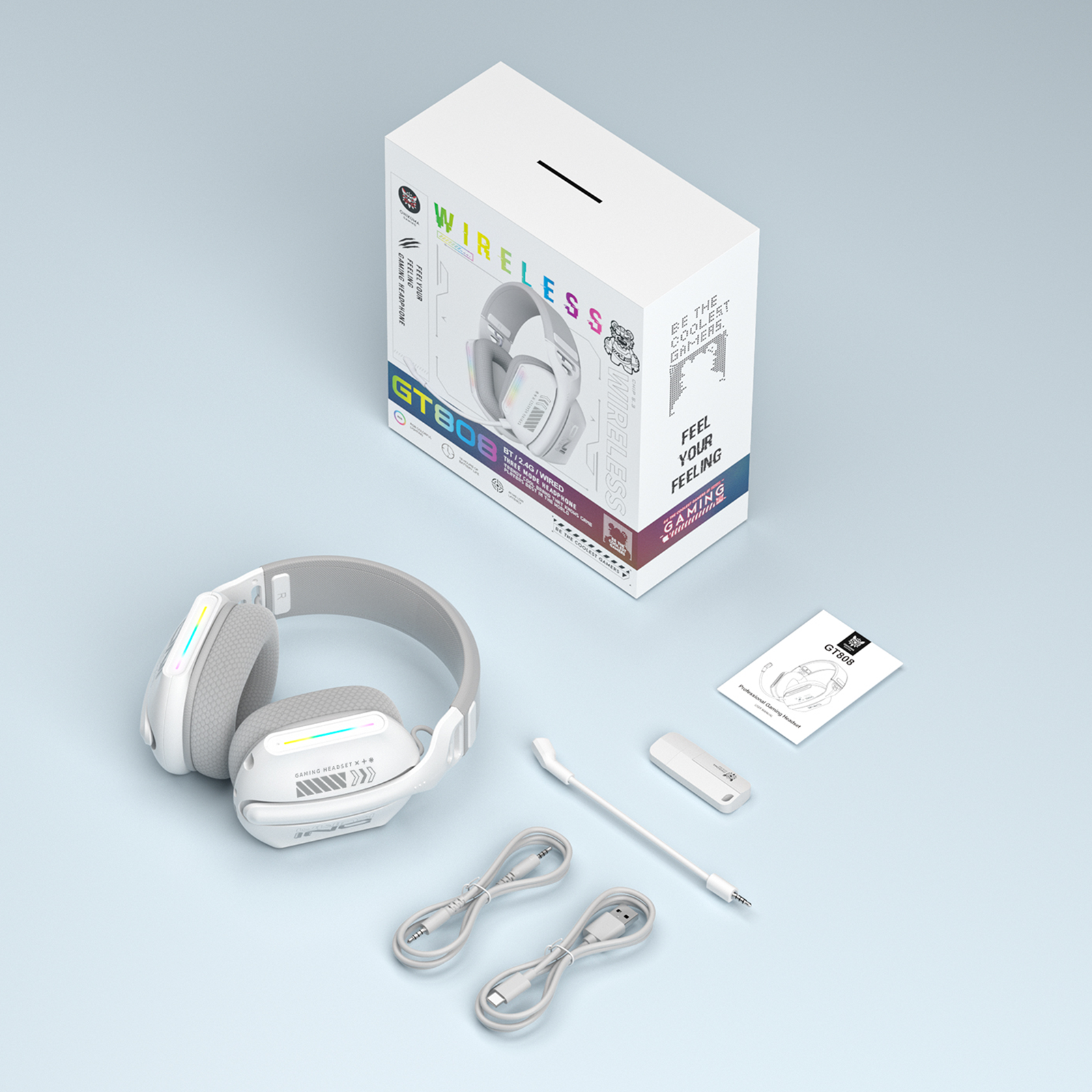 Siivton Wireless Gaming Headset for PS4/PS5/Xbox/Switch/PC, Bluetooth Over Ear Headphones with ENC Noise Cancelling Mic,7.1 Stereo Surround Sou, 60H Battery Gaming Headphone(White)
