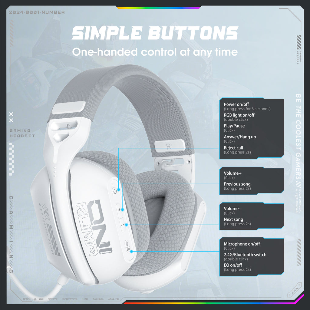 Siivton Wireless Gaming Headset for PS4/PS5/Xbox/Switch/PC, Bluetooth Over Ear Headphones with ENC Noise Cancelling Mic,7.1 Stereo Surround Sou, 60H Battery Gaming Headphone(White)