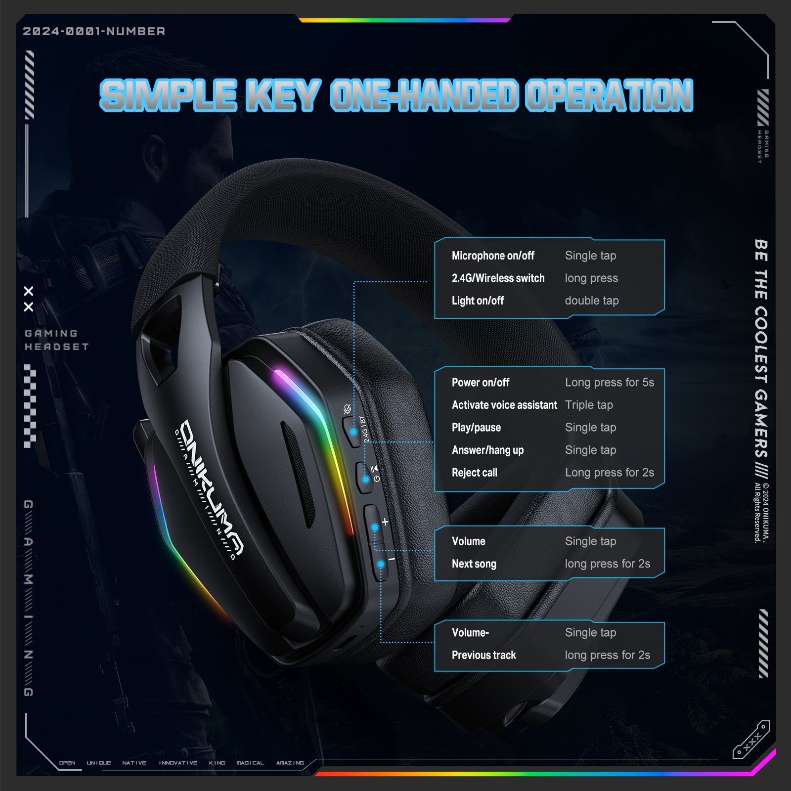 Siivton Wireless Bluetooth Gaming Headset with 2.4G, 60-Hour Playtime, 1000mAh Battery, Microphone for PS5, PS4, Switch, PC, Phone