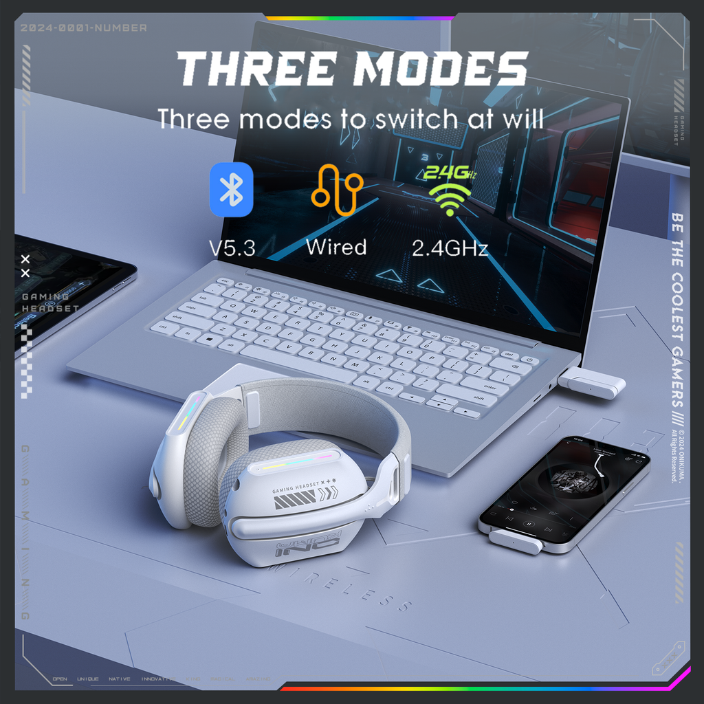 Siivton Wireless Gaming Headset for PS4/PS5/Xbox/Switch/PC, Bluetooth Over Ear Headphones with ENC Noise Cancelling Mic,7.1 Stereo Surround Sou, 60H Battery Gaming Headphone(White)
